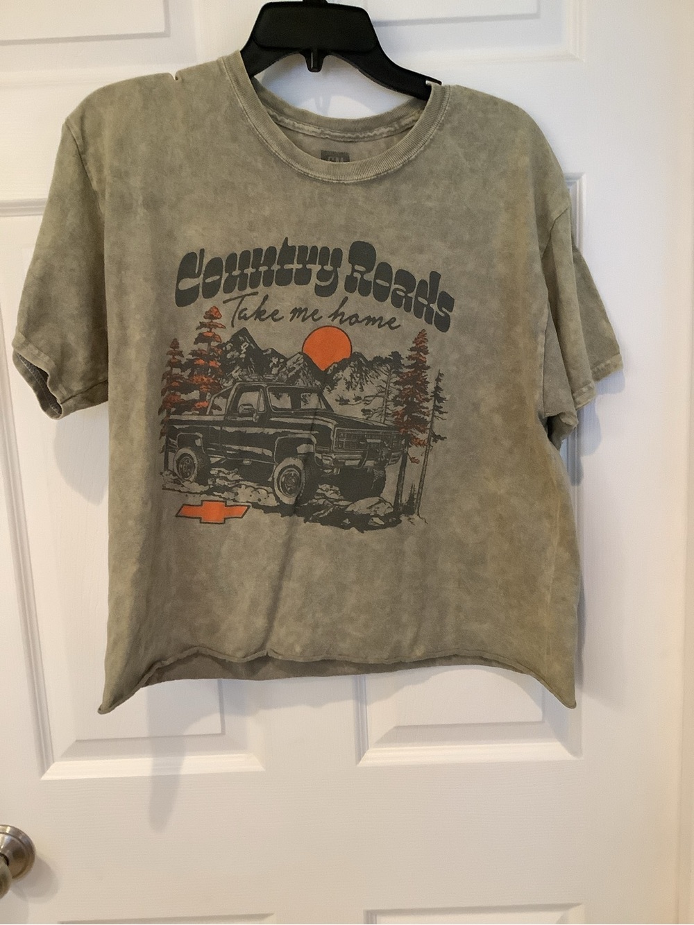GM Official Licensed Country Roads Take Me  Home Tee with Washed Olive Finish